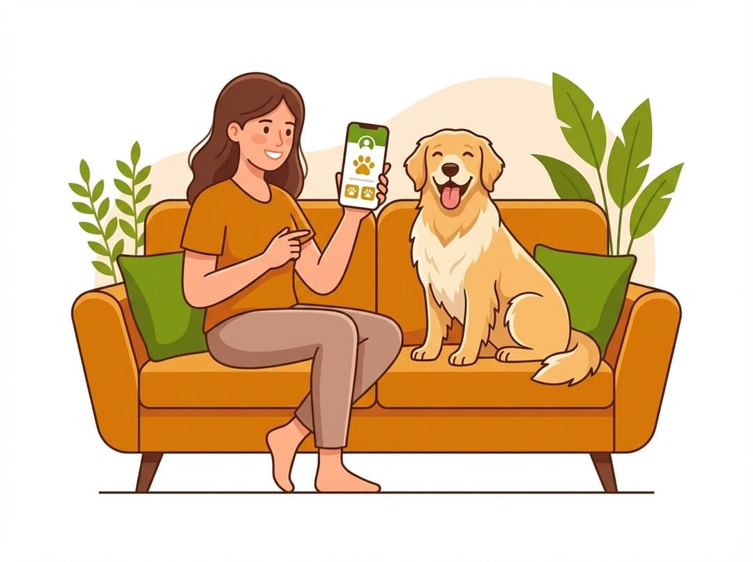 Dueña feliz con su mascota usando Mascotify